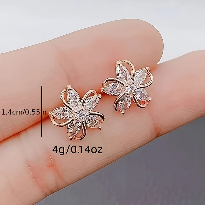 Floral Zirconia Stud Earrings - Women's Everyday & Party Accessory